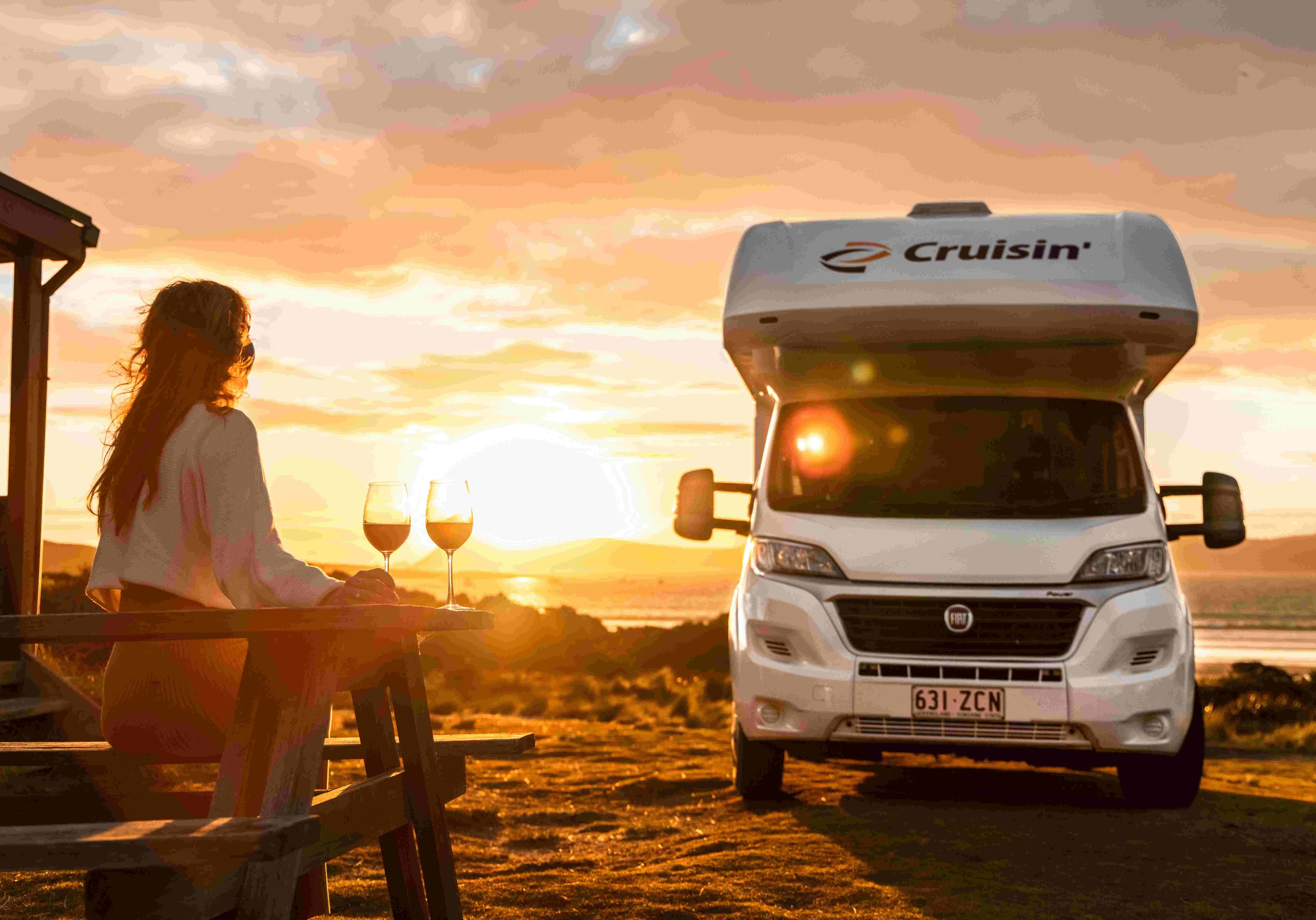 motorhome camper hire and sunset